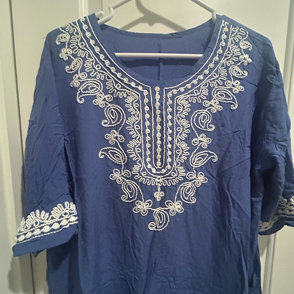 Blue Soutache Embroidered Women’s Caftan/ Tunic Dress One Size - Picture 2 of 4